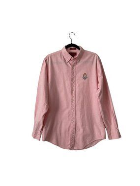 Chaps Ralph Lauren Pink Button Down Oxford Shirt Embroidered Crest Size M Cotton